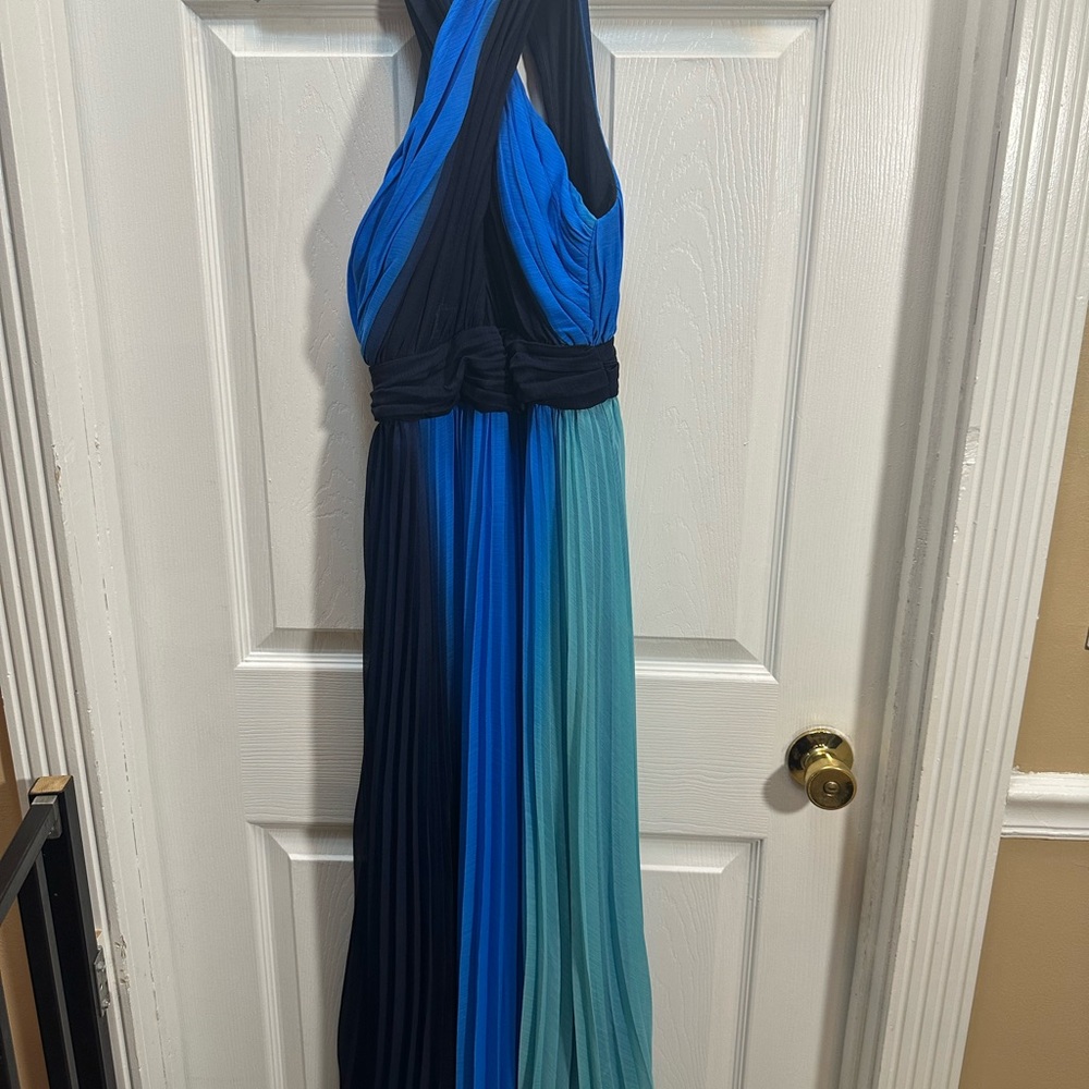 Alice + Olivia Multi-Blue Pleated Halter Maxi Dress